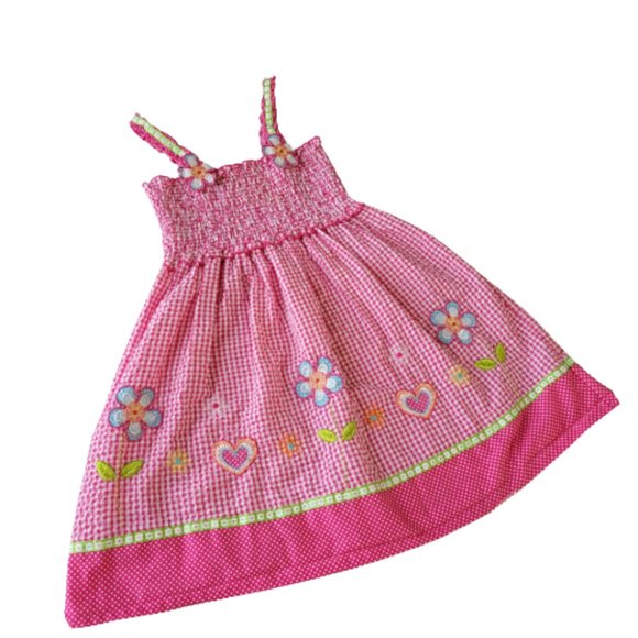 Youngland Other - Youngland Gingham Seersucker Floral Sun Dress Pink White  Size 6